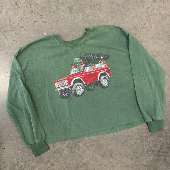 Vintage Y2K Ford Bronco Family Vacation Holiday Tree Car Crewneck Sweatshirt M - Picture 1 of 5